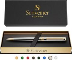 GazeTech0629 Scriveiner Silver Chrome Ballpoint Pen - Stunning Luxury Pen with 24K Gold Finish, Schmidt Black Refill, Best Ball Pen Gift Set for Men & Women, Professional, Executi
