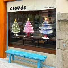 New Year, Christmas decoration, static stickers, store, holiday, Christmas tree, glass window display, door stickers