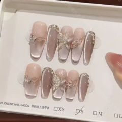 [Dead Leaf Butterfly] Handmade Wearing Armor Cat Eye Explosive Product Shows White, Advanced and Dense temperament Butterfly Nail Patch