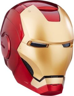 Marvel Legends Iron Man role-playing helmet from the Marvel superhero series, featuring LED lights at both eyes, electronic sound effects, and a detachable magnetized panel. Availa