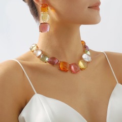 Fashion color blocked jelly necklace earring set