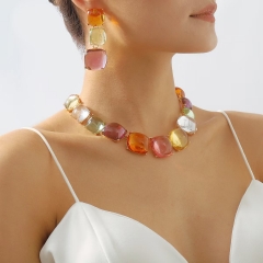 Fashion color blocked jelly necklace earring set