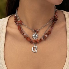 Ethnic style crushed stone bead necklace