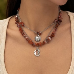 Ethnic style crushed stone bead necklace