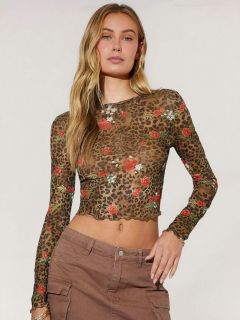 Leopard print floral women's short sleeved shirt
