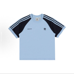adidas Originals adidas Originals x Sporty & Rich SS23 Striped Color-blocking Logo Print Cropped Short-sleeved Top, for Women. Blue color.