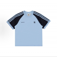 adidas Originals adidas Originals x Sporty & Rich SS23 Striped Color-blocking Logo Print Cropped Short-sleeved Top, for Women. Blue color.