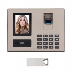 An attendance machine that supports facial recognition, fingerprint recognition, and password input.