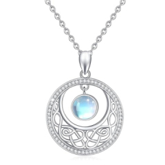 925 silver necklace featuring glowing moonstone in Celtic knot design. Adjustable 18-20" chain. Comes in gift box. Meaningful present for loved ones.