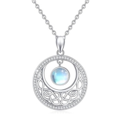 925 silver necklace featuring glowing moonstone in Celtic knot design. Adjustable 18-20" chain. Comes in gift box. Meaningful present for loved ones.