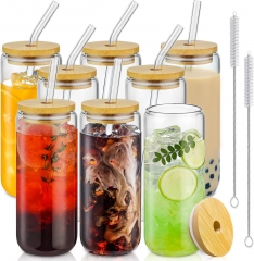 Qy  Wholesale  Straws Bamboo Christmas  Valentines Cupswith Lids  Lass Tumbler with Straw   Set  Glass Cups 8 Oz  Drinking Set Wheat Straw Cups  with Lids And Handles   And Straws