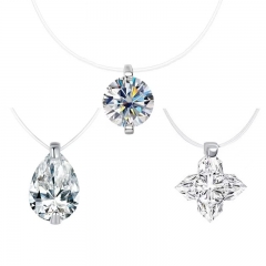 S925 Mermaid's Tear Moissanite Necklace: High-End Invisible Transparent Fishing Line Minimalist Choker
