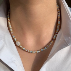 Bohemian Beaded Choker Necklace with Pearl Accent, Colorful Seed Bead Collar Necklace, Trendy Handmade Boho Jewelry for Women, Amazon Best Seller Style