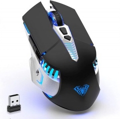 ABC-Bluetooth Mouse, Rechargeable Wireless Gaming Mouse Multi Device(BT 5.0/3.0+USB) with Side Buttons, RGB LED Light up Ergonomic Cordless Computer Mice for Laptop/PC