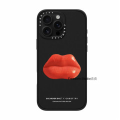 Salvador Dali x CASETiFY Hot Lips Phone Case, Shockproof Protective Cover Compatible with iPhone 15/14/13/12 Pro Max, Artistic Surrealist Lip Print Design, Black Slim Fit Case for