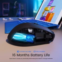 HP Wireless Mouse X3000 G2 (28Y30AA, Black) up to 15-Month Battery,Scroll Wheel, Side Grips for Control, Travel-Friendly, Blue LED, Powerful 1600 DPI Optical Sensor, Win XP,8, 11 C