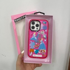 Disney Cinderella x CASETiFY Pink Phone Case, Princess Sticker Print Shockproof Protective Cover for iPhone 16/15/14 Pro Max