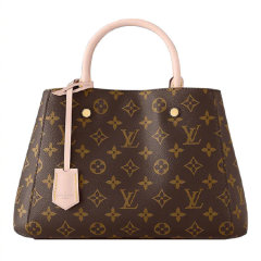 Classic Monogram Canvas Tote Bag, 32cm Montaigne Style Handbag with Pink Top Handle & Detachable Strap