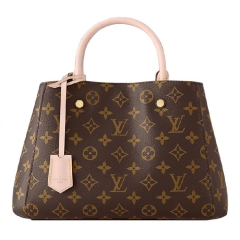 Classic Monogram Canvas Tote Bag, 32cm Montaigne Style Handbag with Pink Top Handle & Detachable Strap