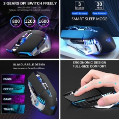Bluetooth Mouse, Rechargeable Wireless Gaming Mouse Multi Device(BT 5.0/3.0+USB) with Side Buttons, RGB LED Light up Ergonomic Cordless Computer Mice for Laptop/PC/iPad/Mac/MacBook