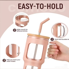 40oz Large Capacity Glass Tumbler with Bamboo Lid, Straw, and Protective Silicone Sleeve.