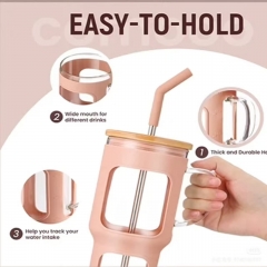 40oz Large Capacity Glass Tumbler with Bamboo Lid, Straw, and Protective Silicone Sleeve.
