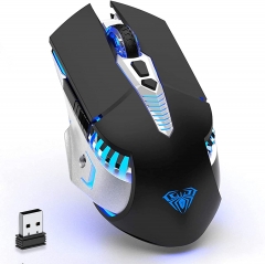 Bluetooth Mouse, Rechargeable Wireless Gaming Mouse Multi Device(BT 5.0/3.0+USB) with Side Buttons, RGB LED Light up Ergonomic Cordless Computer Mice for Laptop/PC/iPad/Mac/MacBook
