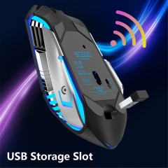 Wireless Gaming Mouse, Rechargeable Bluetooth 5.0/USB Multi-Device RGB LED Ergonomic Mouse with 6 Side Buttons for Laptop, PC, MacBook, iPad, Tablet - Black