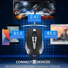 MT Bluetooth Mouse, Rechargeable Wireless Gaming Mouse Multi Device(BT 5.0/3.0+USB) with Side Buttons, RGB LED Light up Ergonomic Cordless Computer Mice for Laptop/PC/iPad/Mac/MacB
